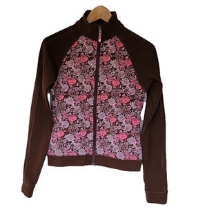 Lululemon full Zipup jacket brown long sleeves zipper, pink floral print zipup